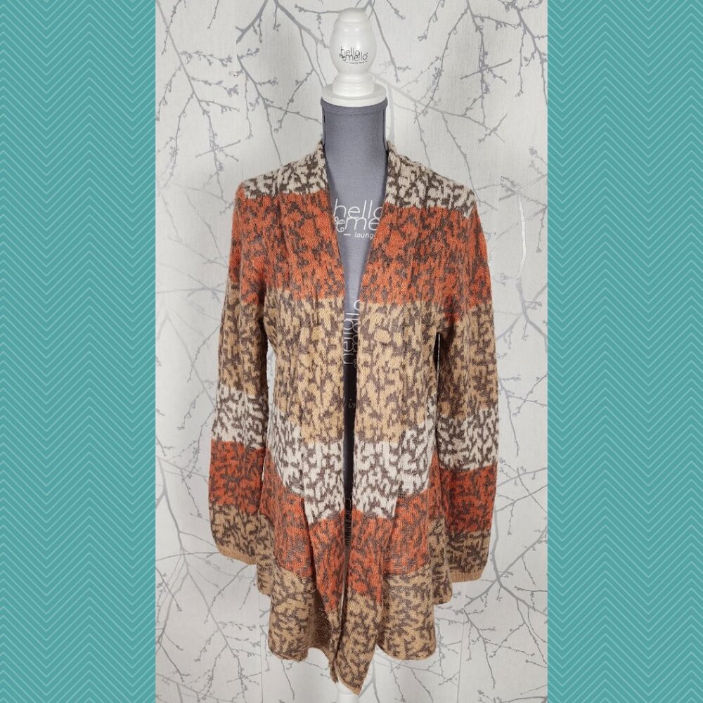 Lucy & Laurel Colorblock Stripe Alpaca Wool Blend Open Cardigan
